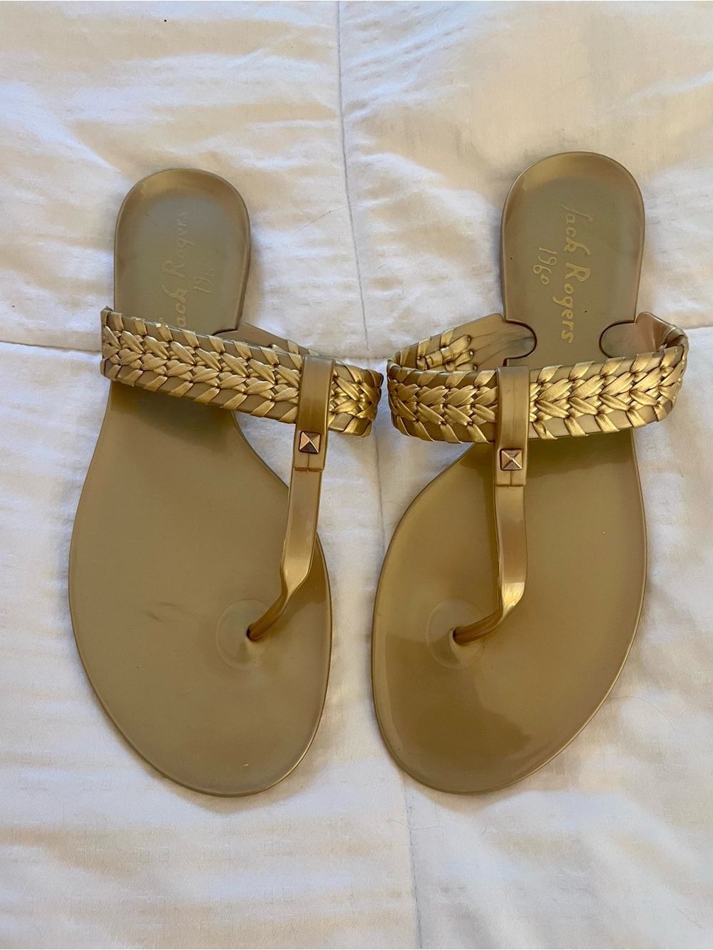 Jack Rogers Metallic Gold Braided Thong Sandals